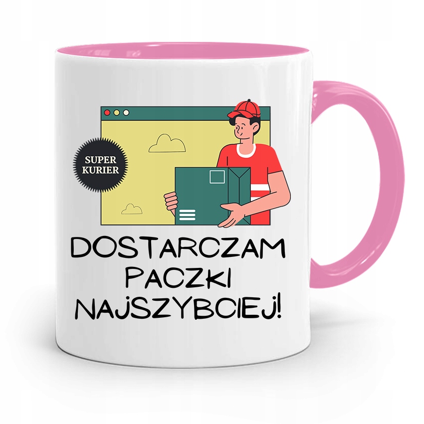 Kubek Różowy Dla Kuriera Dostarczam Najszybciej Z Nadrukiem Ze Zdjęciem