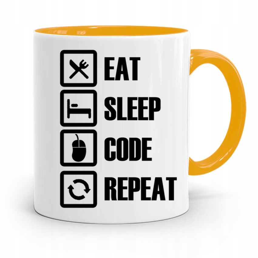 Kubek Żółty Informatyka Programisty Eat Sleep Z Nadrukiem Ze Zdjęciem
