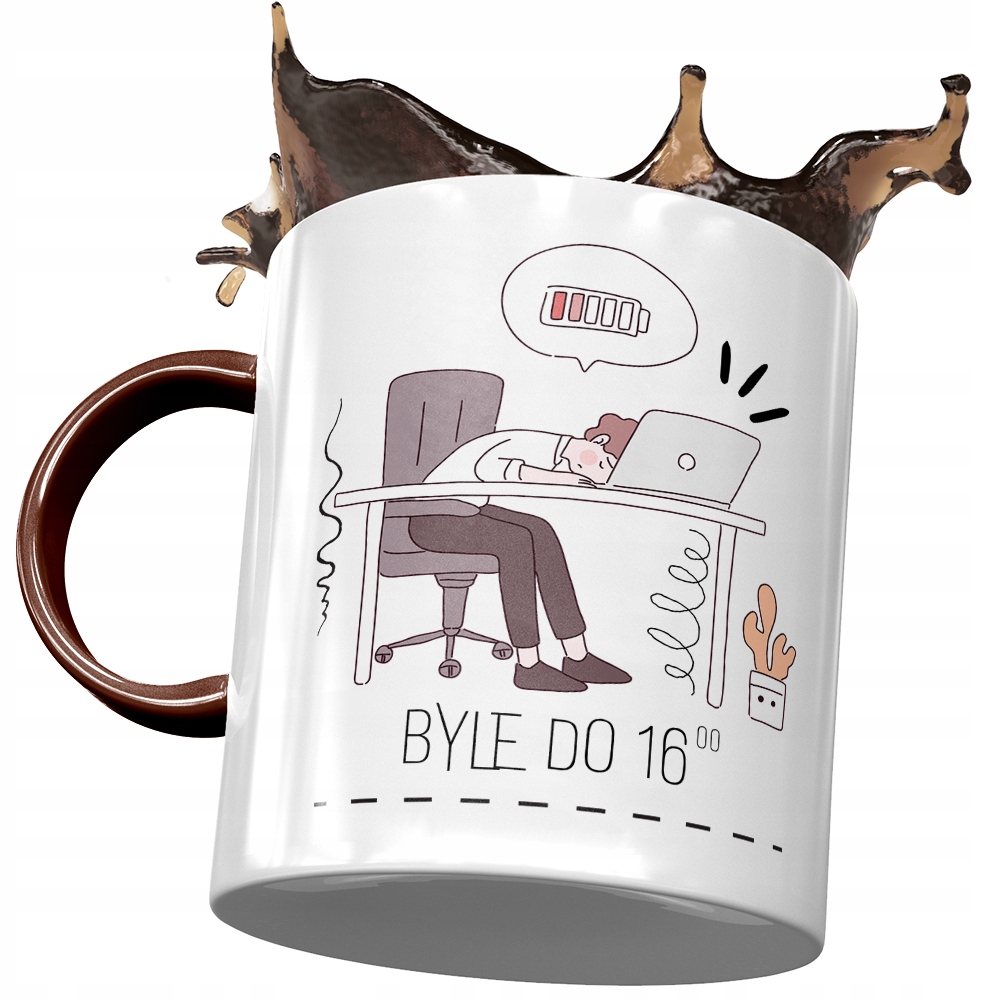 Kubek Bordowy Śmieszny Zabawny Byle Do 16:00 Z Nadrukiem Ze Zdjęciem