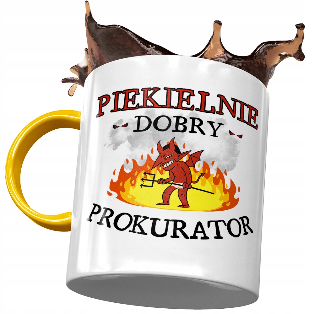 Kubek Żółty Dla Prokuratora Piekielnie Dobry Z Nadrukiem Ze Zdjęciem
