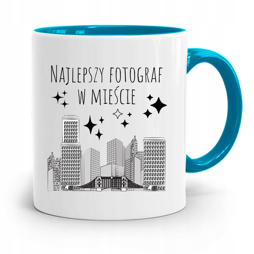 Kubek Błękitny Fotografa Najlepszy W Mieście Z Nadrukiem Ze Zdjęciem