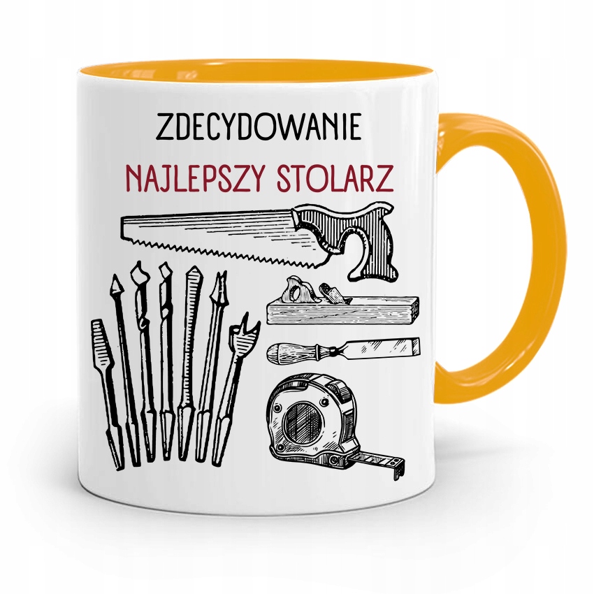 Kubek Żółty Prezent Dla Stolarza Najlepszy Stolarz Z Nadrukiem Ze Zdjęciem