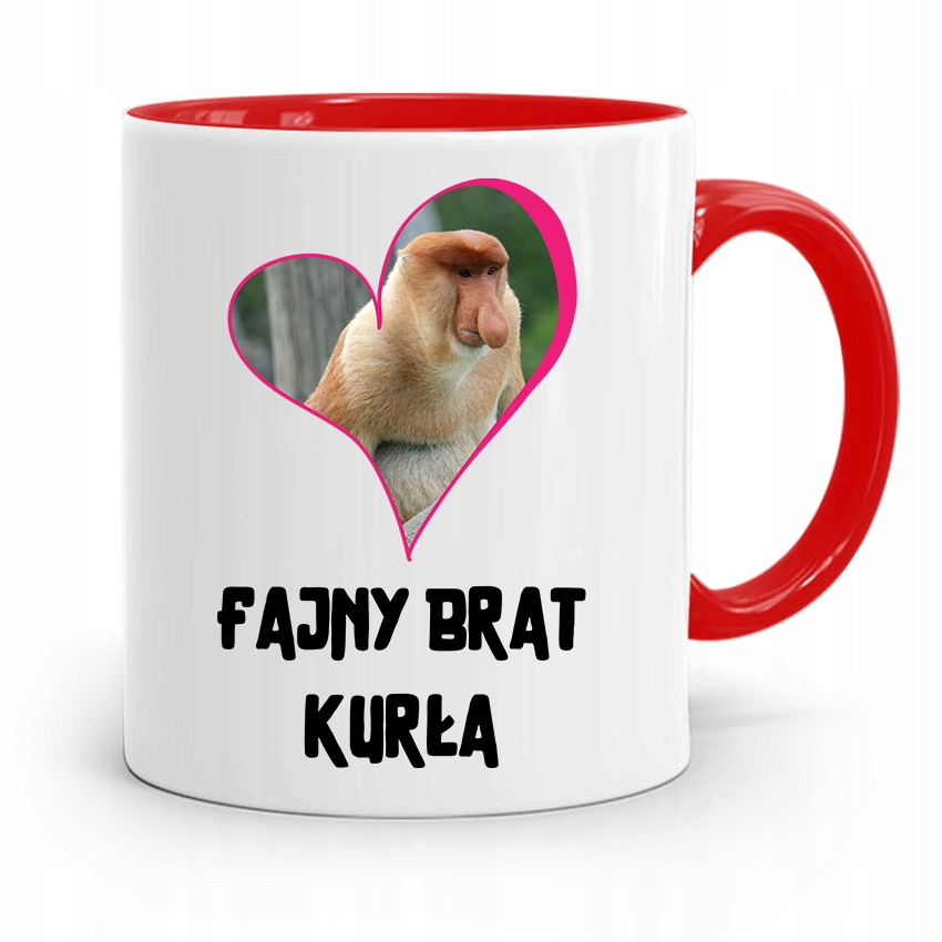 Kubek Czerwony Prezent Dla Brata Fajny Brat Kurła Z Nadrukiem Ze Zdjęciem
