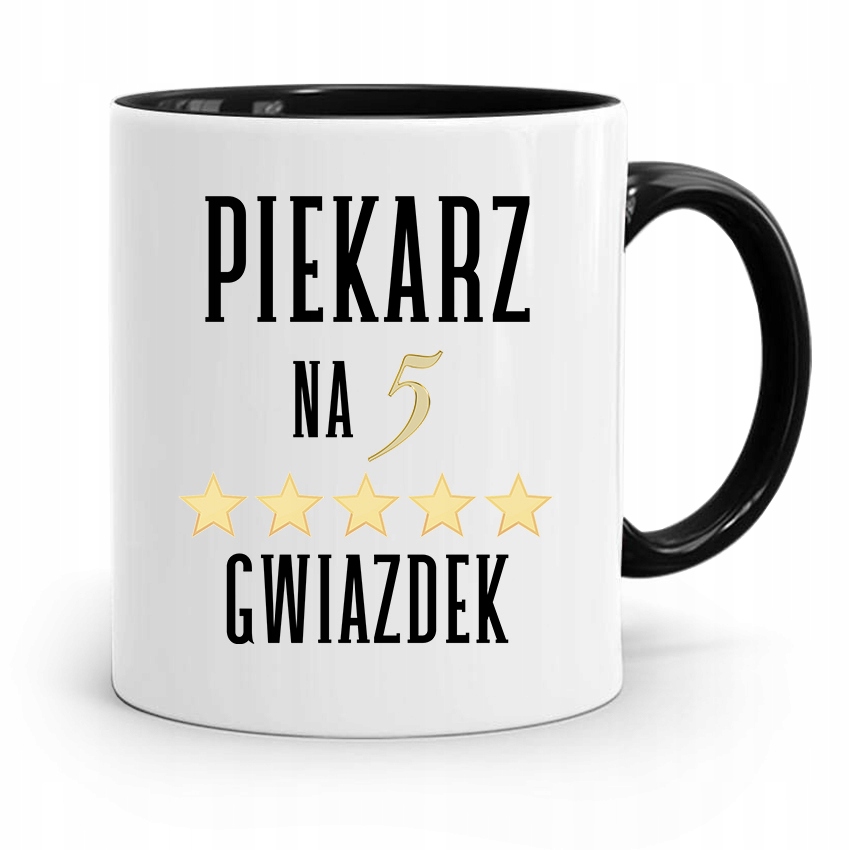 Kubek Czarny Prezent Dla Piekarza Na 5 Gwiazdek Z Nadrukiem Ze Zdjęciem