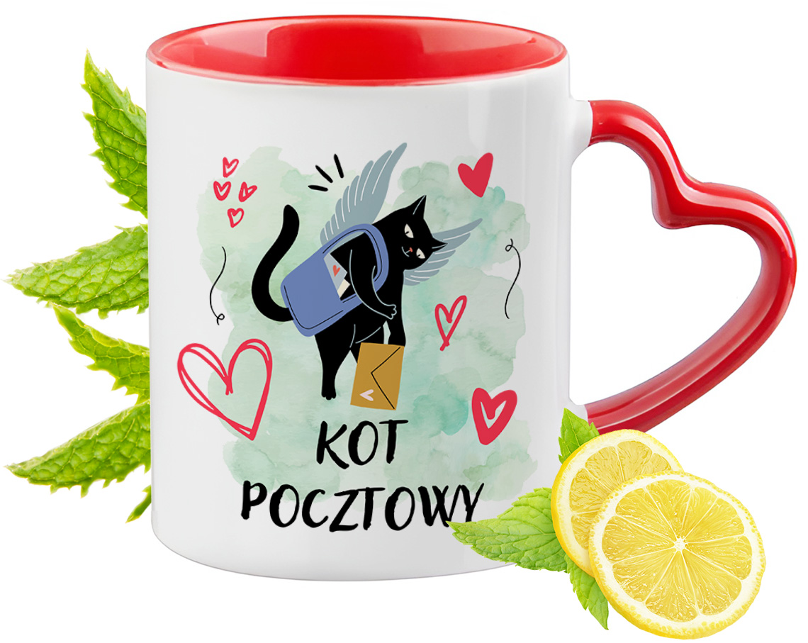 Kot Kotki Kubek Czerwony Z Uszkiem W Kształcie Serca Na Prezent