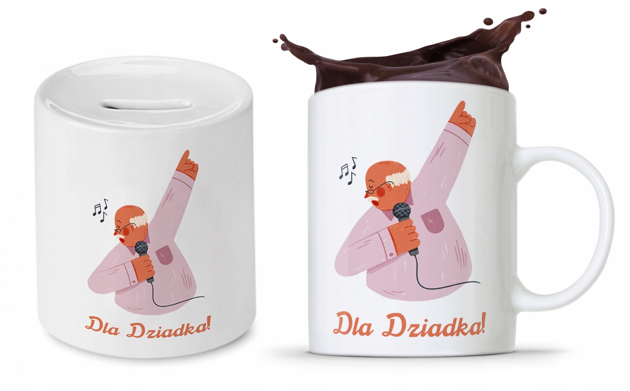Zestaw Dla Dziadka Dzień Dziadka Kubek + Skarbonka Z Nadrukiem Ze Zdjęciem
