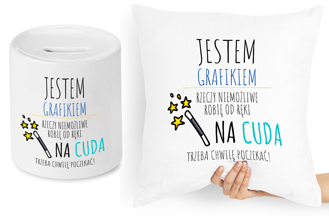 Dla Grafika Zestaw Poduszka + Skarbonka Prezent Z Nadrukiem Ze Zdjęciem