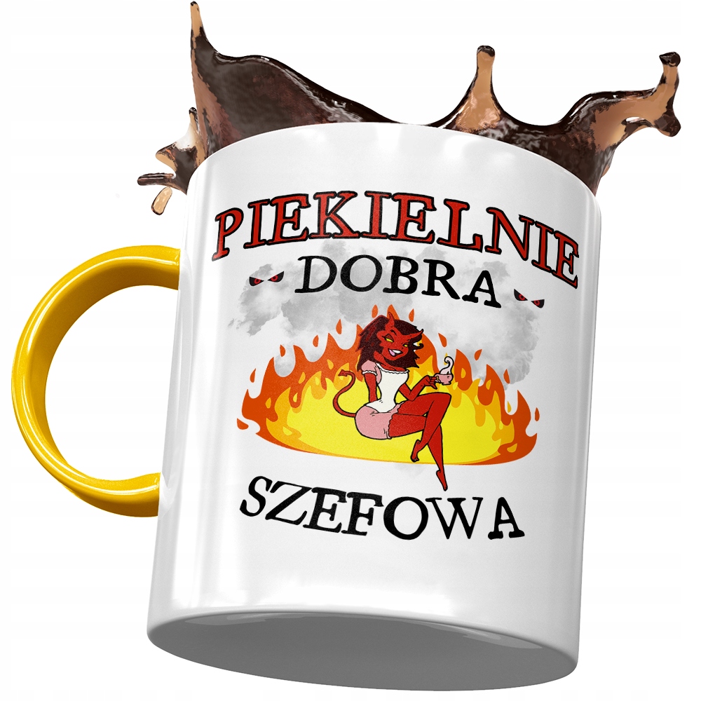 Kubek Żółty Dla Szefowej Piekielnie Dobra Szefowa Z Nadrukiem Ze Zdjęciem