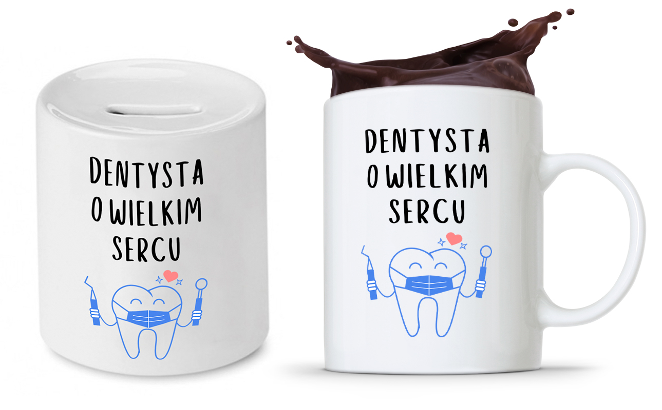 Zestaw Dla Dentysty Stomatologa Kubek + Skarbonka Z Nadrukiem Ze Zdjęciem