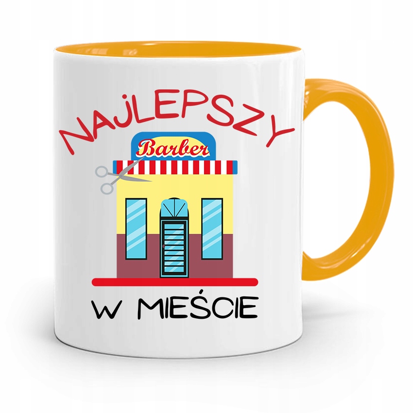 Kubek Żółty Fryzjera Najlepszy Barber W Mieście Z Nadrukiem Ze Zdjęciem
