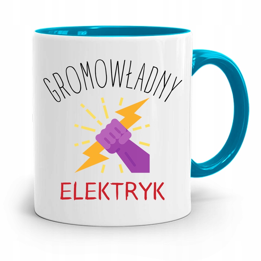 Kubek Błękitny Prezent Dla Gromowładnego Elektryka Z Nadrukiem Ze Zdjęciem