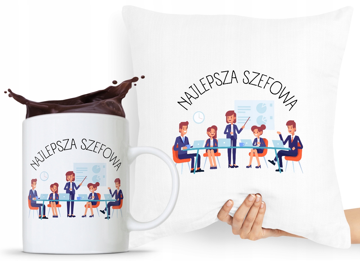 Zestaw Poduszka + Kubek Dla Szefa Szefowej Prezent Z Nadrukiem Ze Zdjęciem