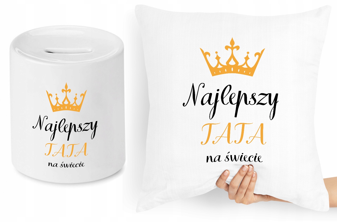 Dla Taty Zestaw Poduszka + Skarbonka Prezent Z Nadrukiem Ze Zdjęciem