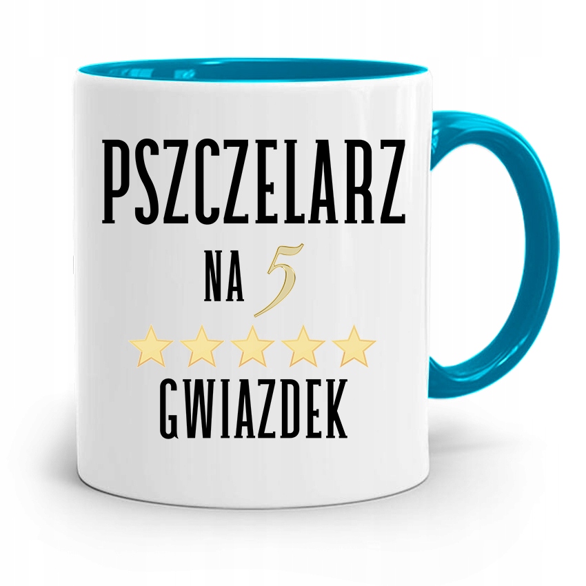 Kubek Błękitny Dla Pszczelarza Na Pięć Gwiazdek Z Nadrukiem Ze Zdjęciem