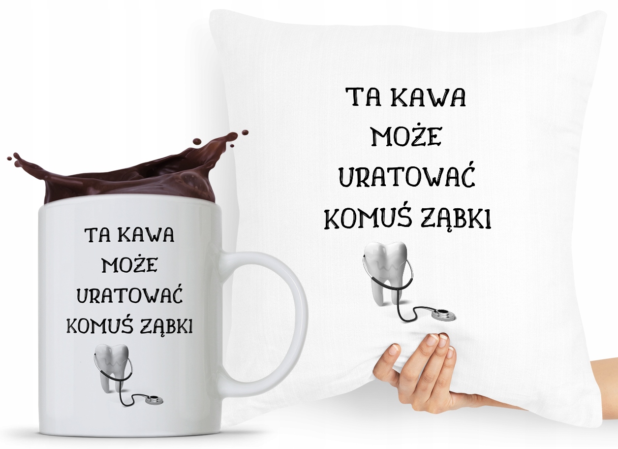 Zestaw Poduszka + Kubek Dla Dentysty Stomatologa Z Nadrukiem Ze Zdjęciem