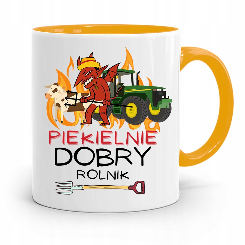 Dla Rolnika Kubek Zółty Piekielnie Dobry Rolnik Z Nadrukiem Ze Zdjęciem