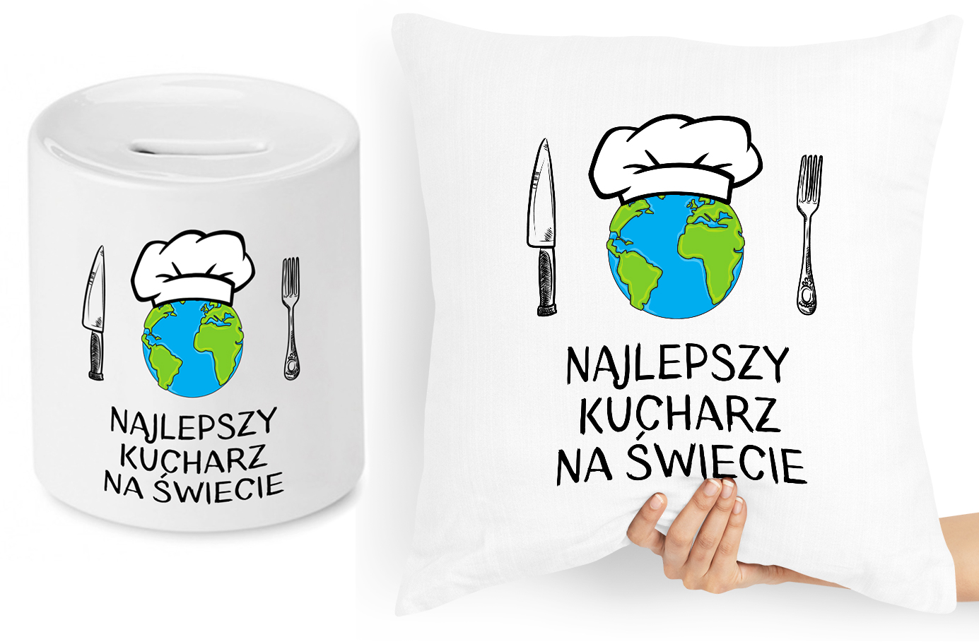 Dla Kucharza Zestaw Poduszka + Skarbonka Prezent Z Nadrukiem Ze Zdjęciem