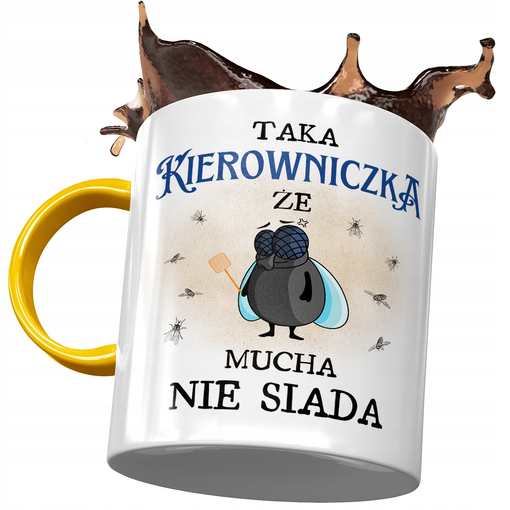 Kubek Żółty Dla Kierowniczki Że Mucha Nie Siada Z Nadrukiem Ze Zdjęciem