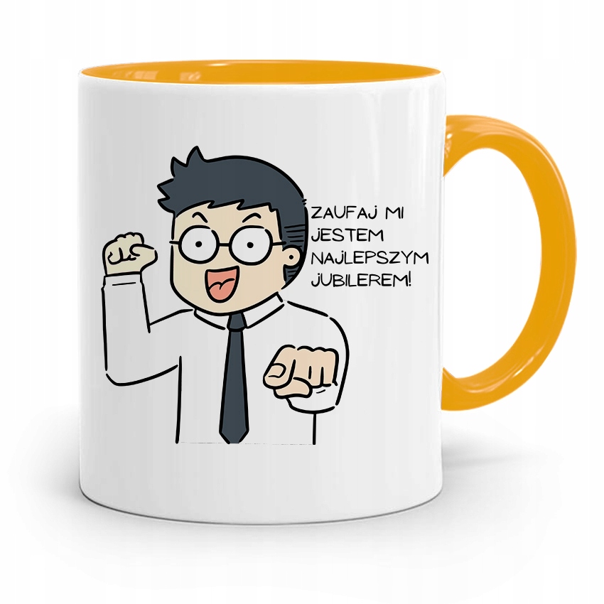 Dla Jubilera Kubek Żółty Zaufaj Mi Prezent Z Nadrukiem Ze Zdjęciem