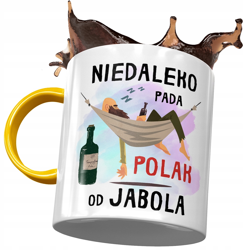 Kubek Żółty Śmieszny Niedaleko Pada Jabol Prezent Z Nadrukiem Ze Zdjęciem