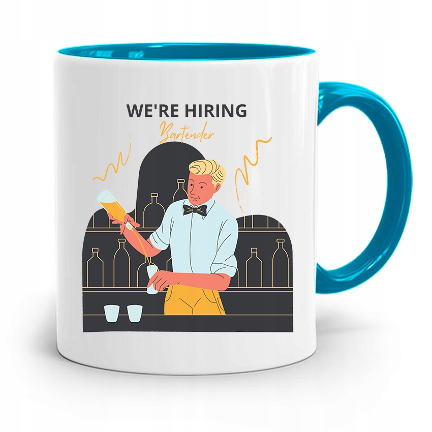 Kubek Błękitny Dla Barmana Hiring Bartender Z Nadrukiem Ze Zdjęciem