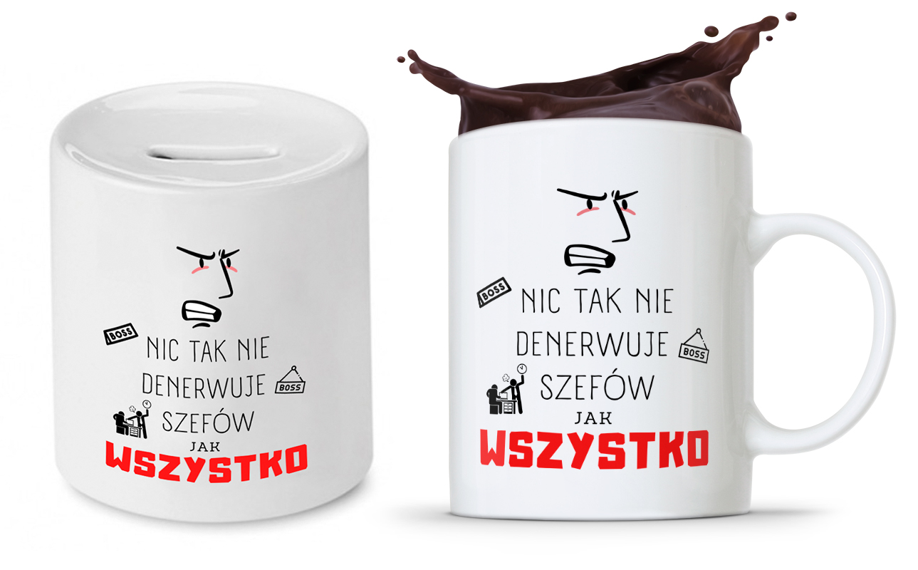 Dla Szefa Szefowej Zestaw Kubek + Skarbonka Z Nadrukiem Ze Zdjęciem