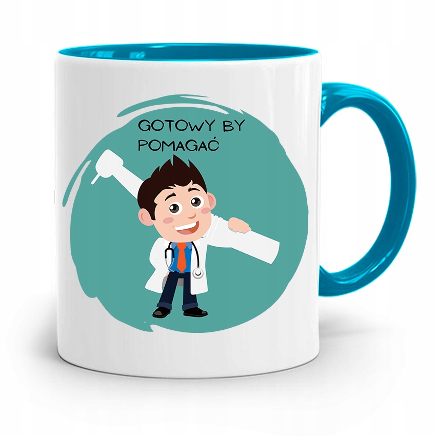 Kubek Błękitny Prezent Dentysty Gotowy By Pomagać Z Nadrukiem Ze Zdjęciem