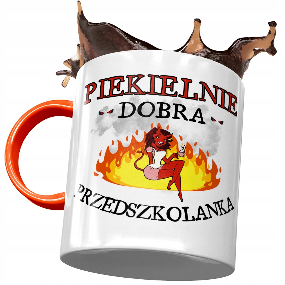 Kubek Pomarańczowy Dla Przedszkolanki Piekielnie Z Nadrukiem Ze Zdjęciem