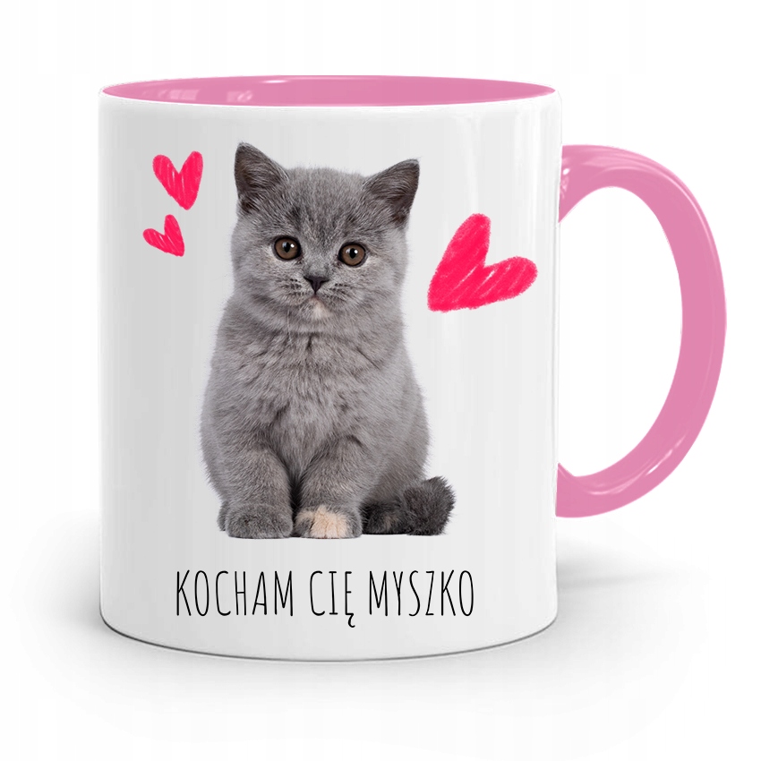 Kubek Różowy Dla Dziewczyny Kocham Cię Myszko Z Nadrukiem Ze Zdjęciem