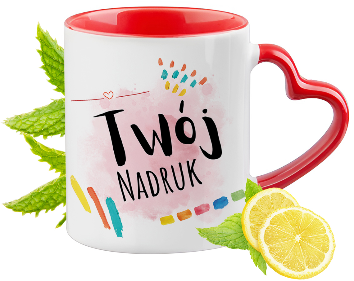 Kubek Czerwony Z Uszkiem W Kształcie Serca Dla Inwestora Na Prezent