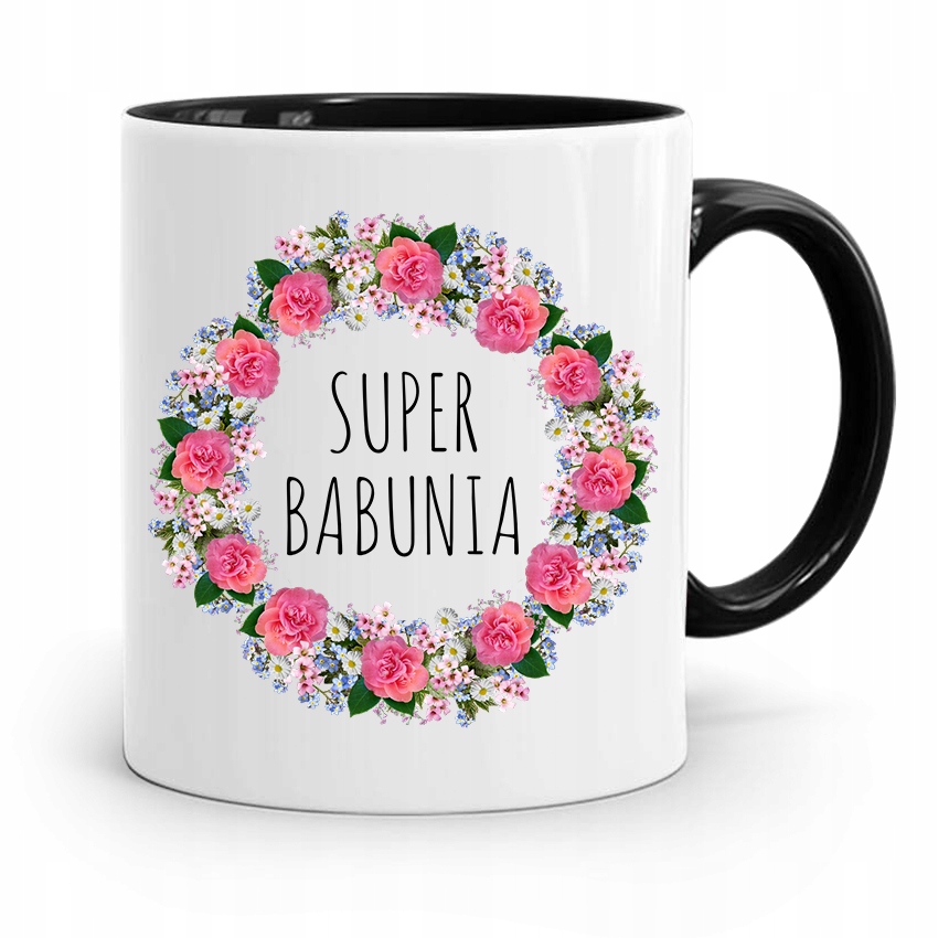 Kubek Czarny Dzień Babci Super Babunia Prezent Z Nadrukiem Ze Zdjęciem