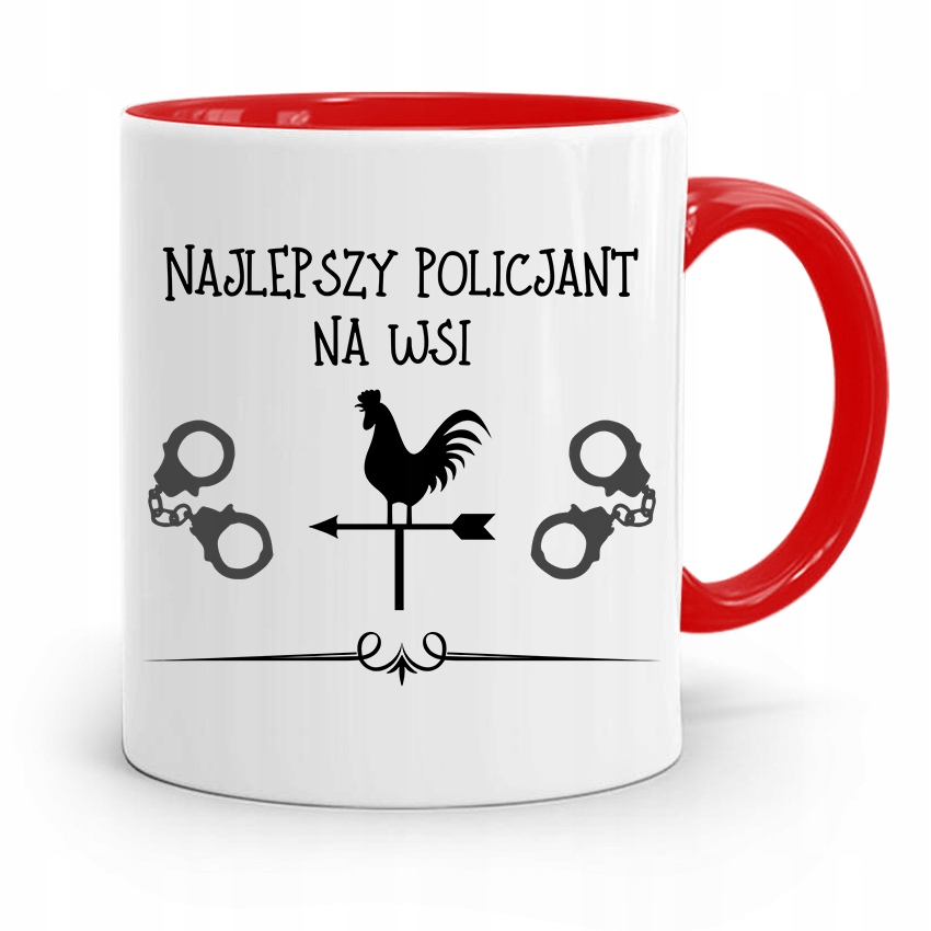 Kubek Czerwony Dla Najlepszego Policjanta Na Wsi Z Nadrukiem Ze Zdjęciem