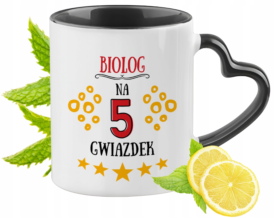 Kubek Czarny Z Uszkiem W Kształcie Serca Dla Biologa Na Prezent