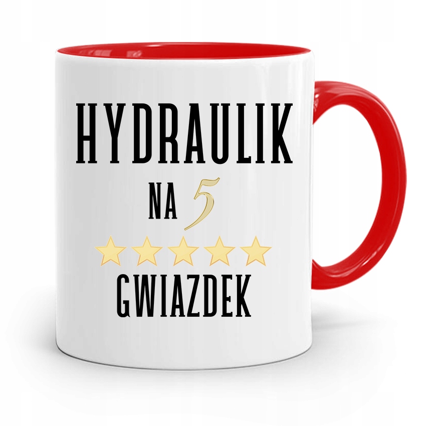 Kubek Czerwony Hydraulika Na Pięć Gwiazdek Z Nadrukiem Ze Zdjęciem