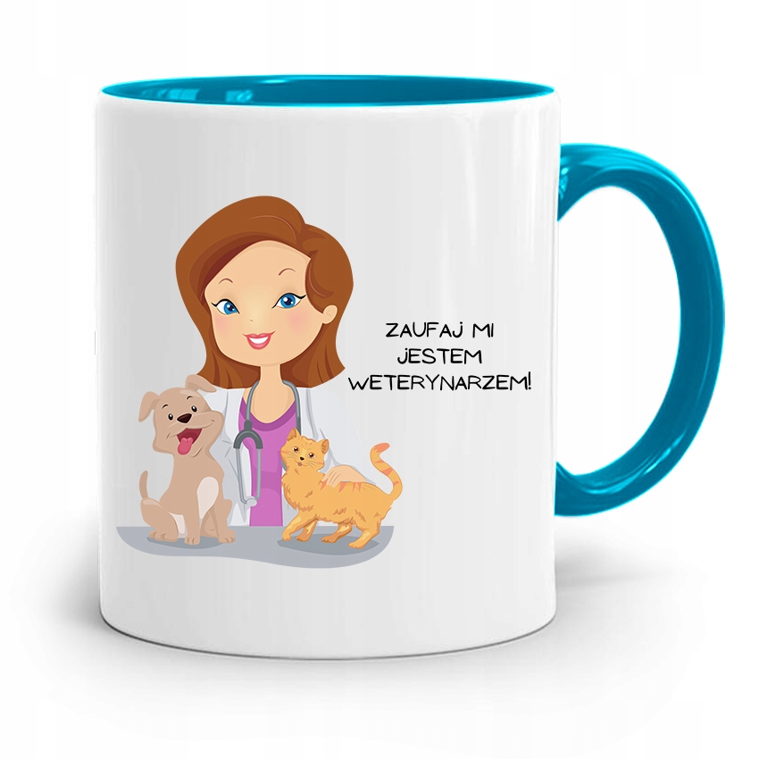 Kubek Błękitny Weterynarza Zaufaj Mi Jestem Z Nadrukiem Ze Zdjęciem