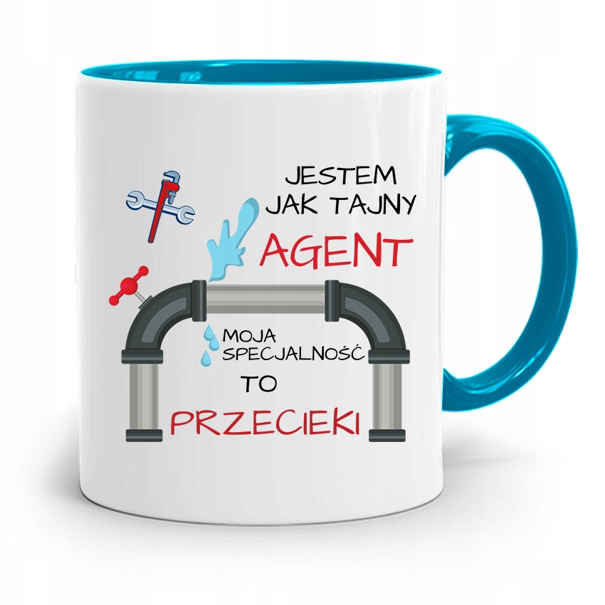 Kubek Błękitny Prezent Dla Hydraulika Tajny Agent Z Nadrukiem Ze Zdjęciem