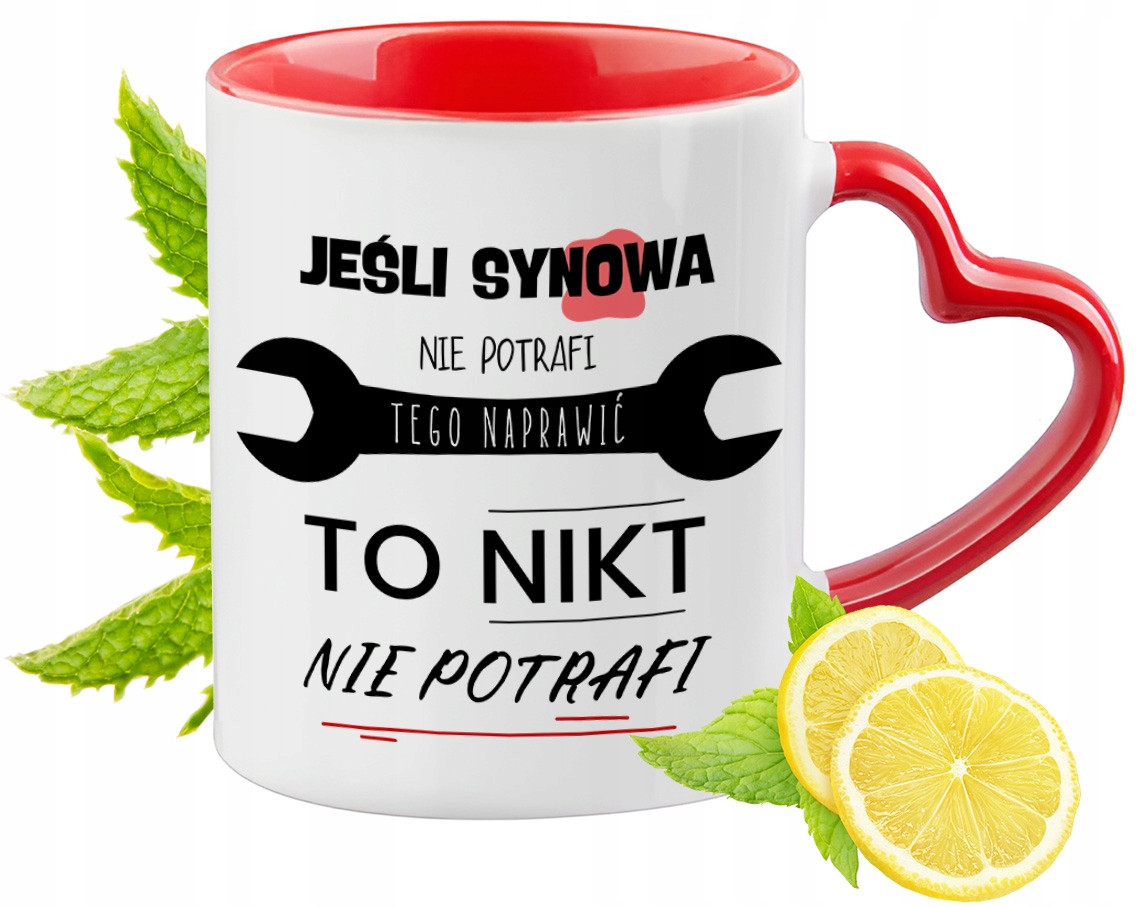 Dla Synowej Kubek Czerwony Z Uszkiem W Kształcie Serca Na Prezent