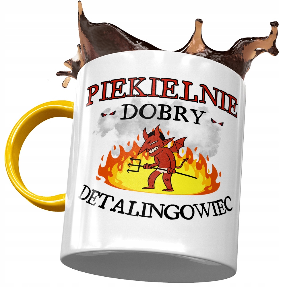 Kubek Żółty Dla Detalingowca Piekielnie Dobry Z Nadrukiem Ze Zdjęciem