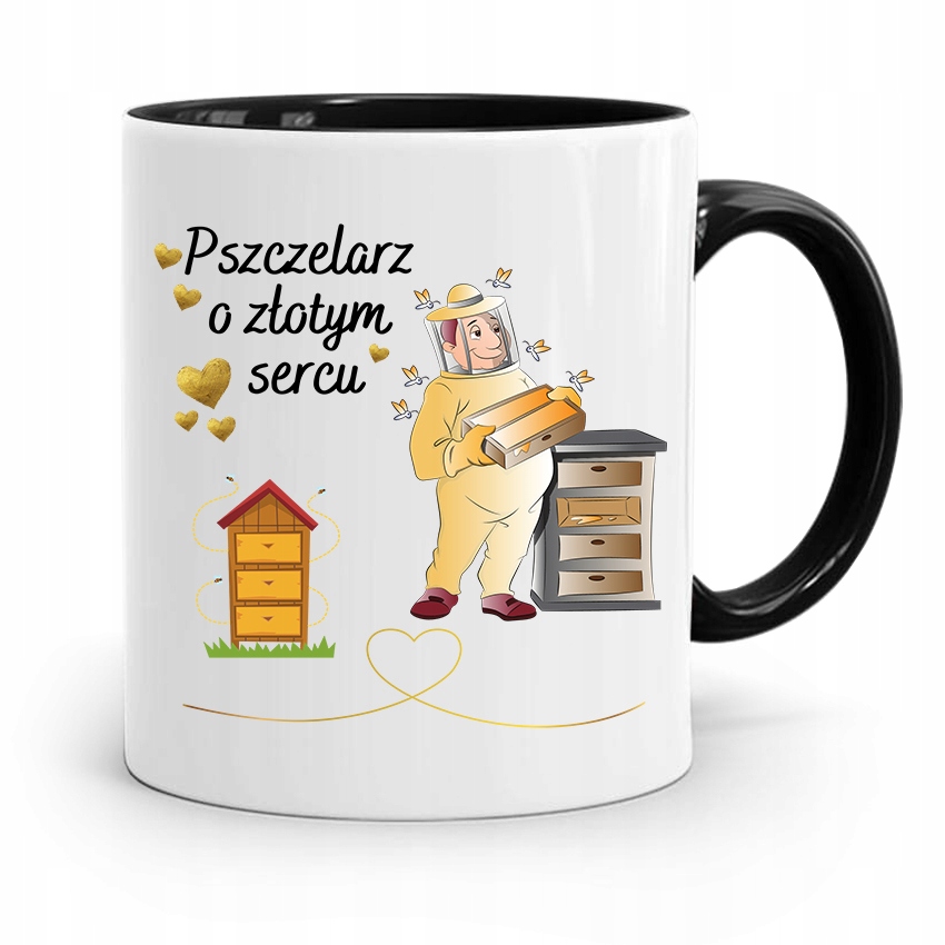 Kubek Czarny Dla Pszczelarza O Złotym Sercu Z Nadrukiem Ze Zdjęciem