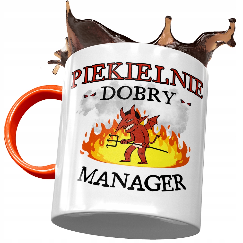 Kubek Pomarańczowy Dla Managera Piekielnie Dobry Z Nadrukiem Ze Zdjęciem
