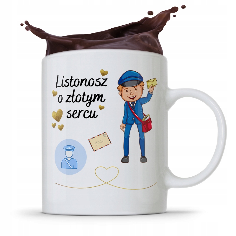 Kubek Prezent Dla Listonosza O Złotym Sercu Z Nadrukiem Ze Zdjęciem