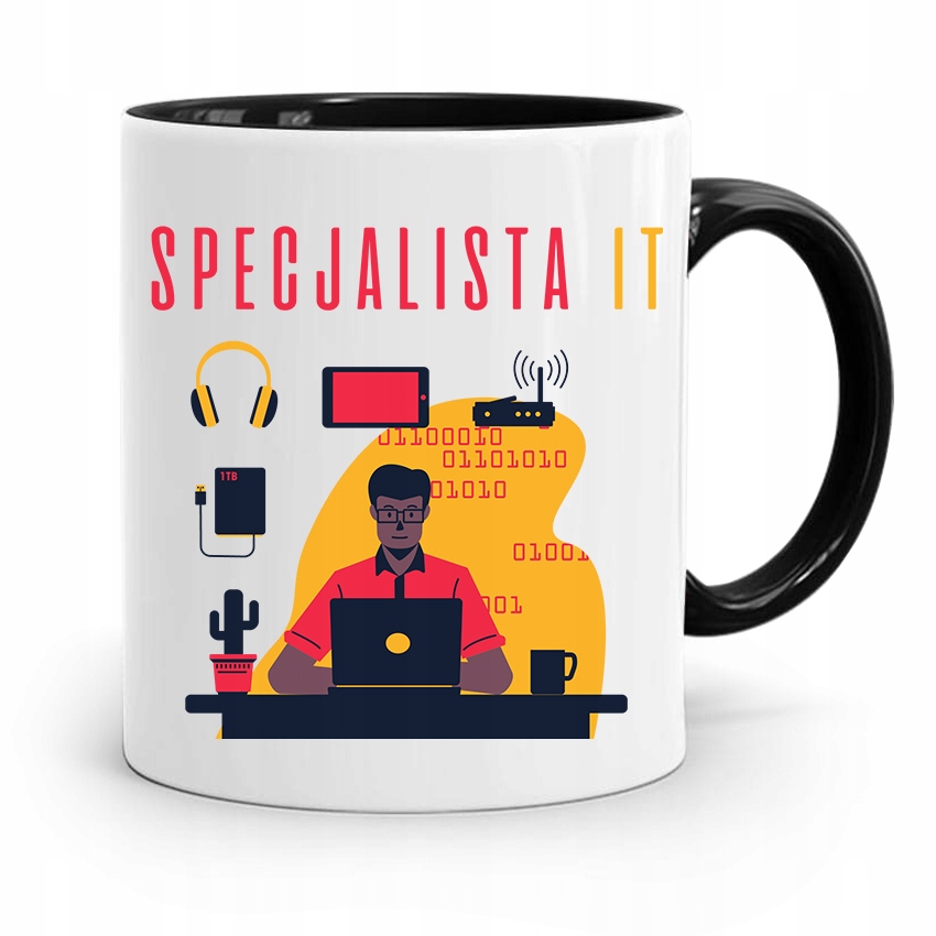 Kubek Czarny Informatyka Programisty Specjalista Z Nadrukiem Ze Zdjęciem