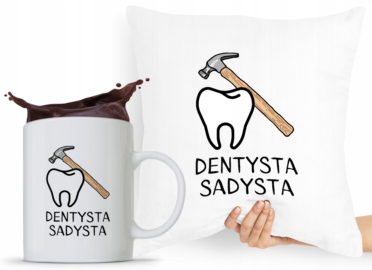 Zestaw Poduszka + Kubek Dla Dentysty Stomatologa Z Nadrukiem Ze Zdjęciem