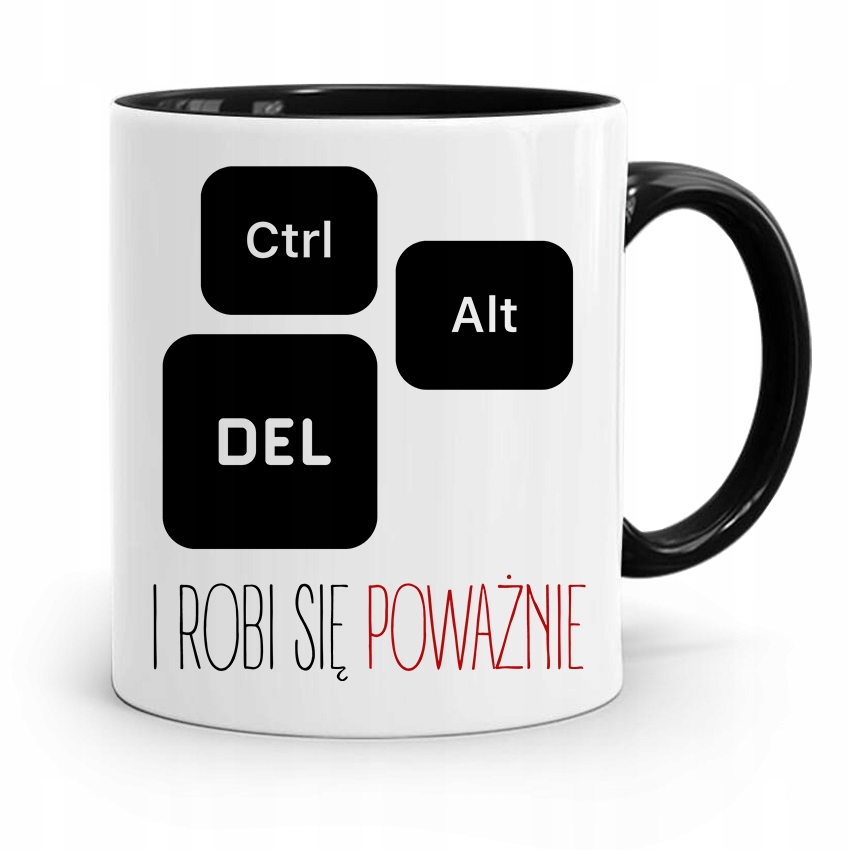 Kubek Czarny Informatyka Programisty Ctrl Alt Del Z Nadrukiem Ze Zdjęciem