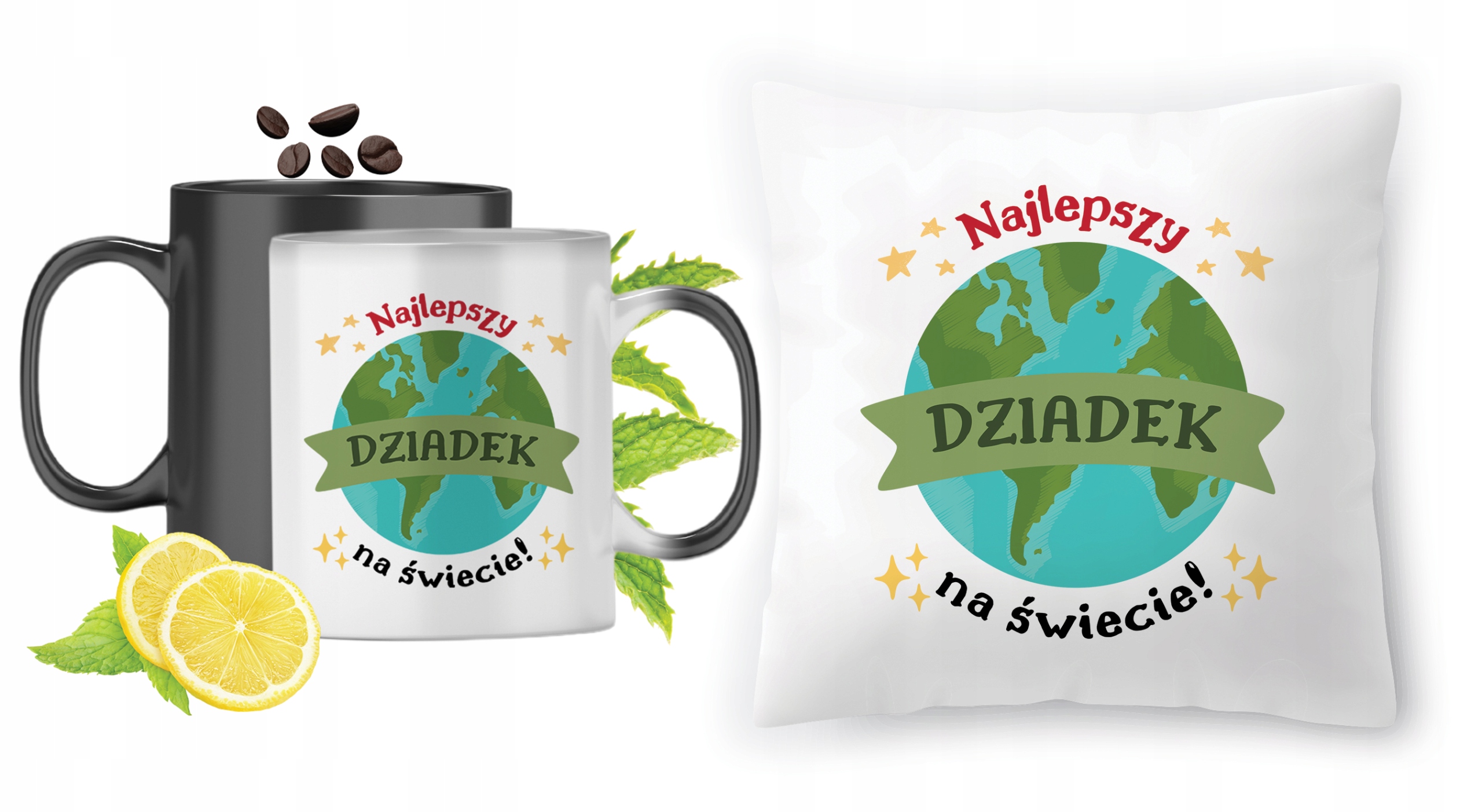 Dla Dziadka Zestaw Kubek Magiczny + Poduszka Z Nadrukiem Ze Zdjęciem