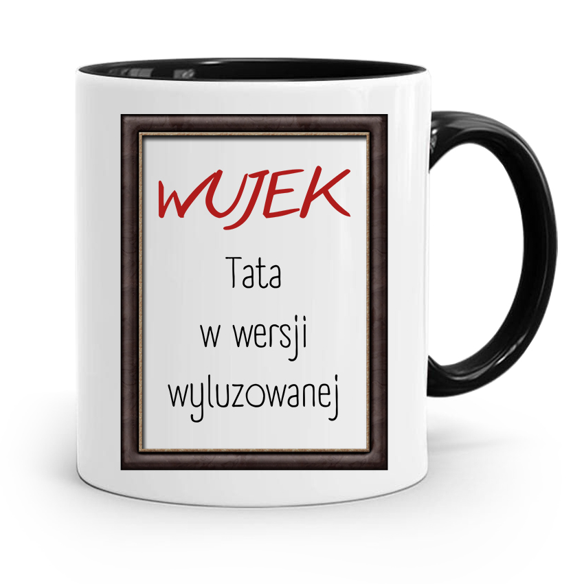 Kubek Czarny Dla Wujka Tata W Wersji Wyluzowanej Z Nadrukiem Ze Zdjęciem