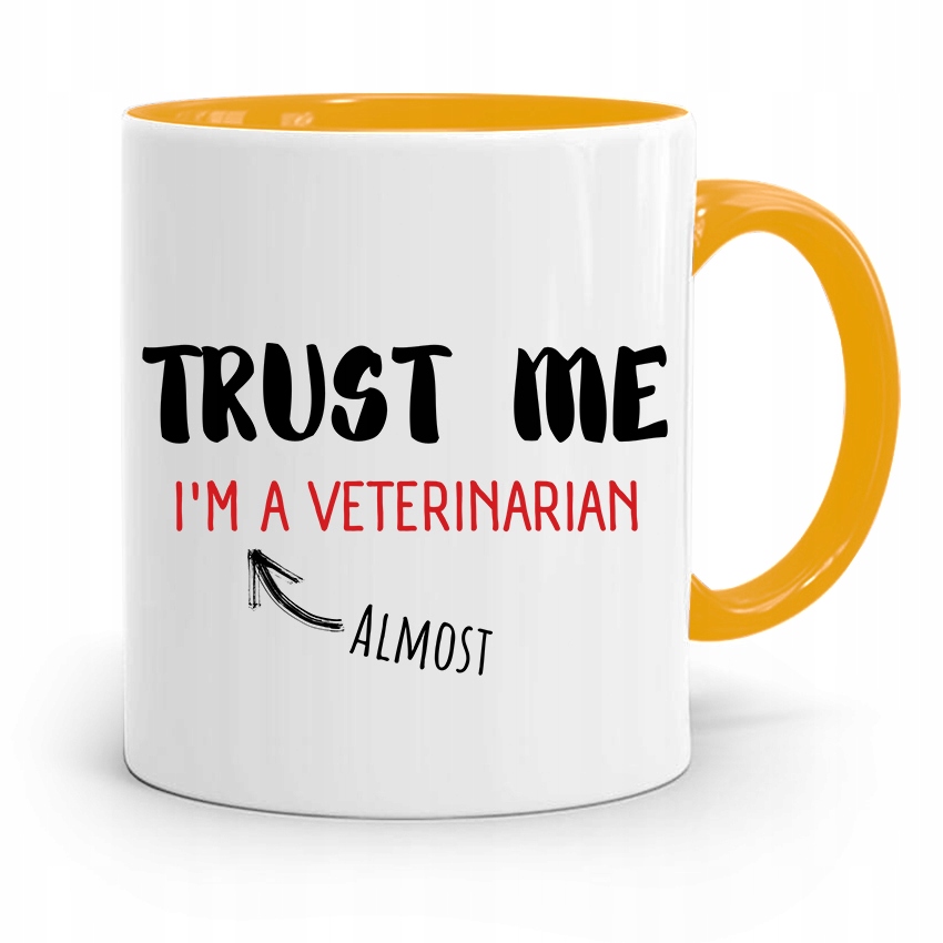 Kubek Żółty Weterynarza Trust Me Im Veterinarian Z Nadrukiem Ze Zdjęciem