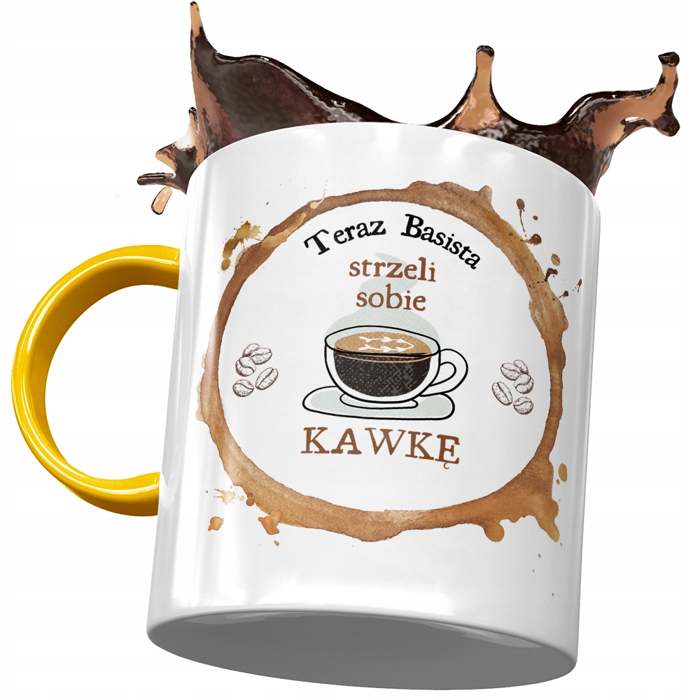Kubek Żółty Dla Basisty Strzeli Sobie Kawkę Z Nadrukiem Ze Zdjęciem