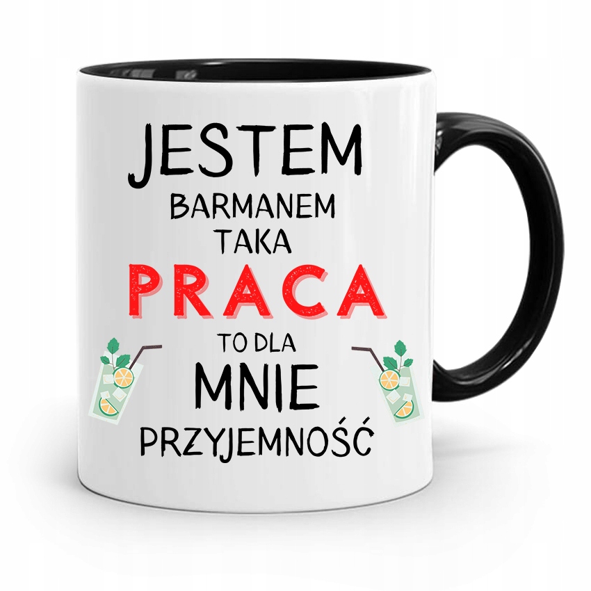 Kubek Czarny Barmana Taka Praca To Przyjemność Z Nadrukiem Ze Zdjęciem