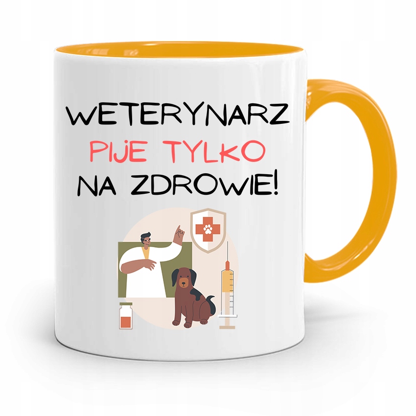 Kubek Żółty Weterynarza Pije Tylko Na Zdrowie Z Nadrukiem Ze Zdjęciem